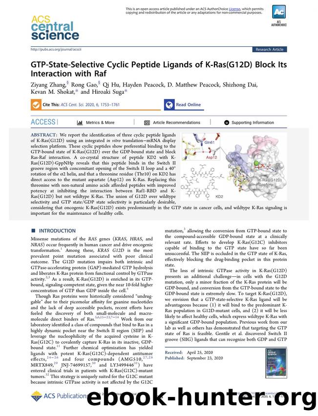 GTP-State-Selective Cyclic Peptide Ligands of KâRas(G12D) Block Its Interaction with Raf by unknow