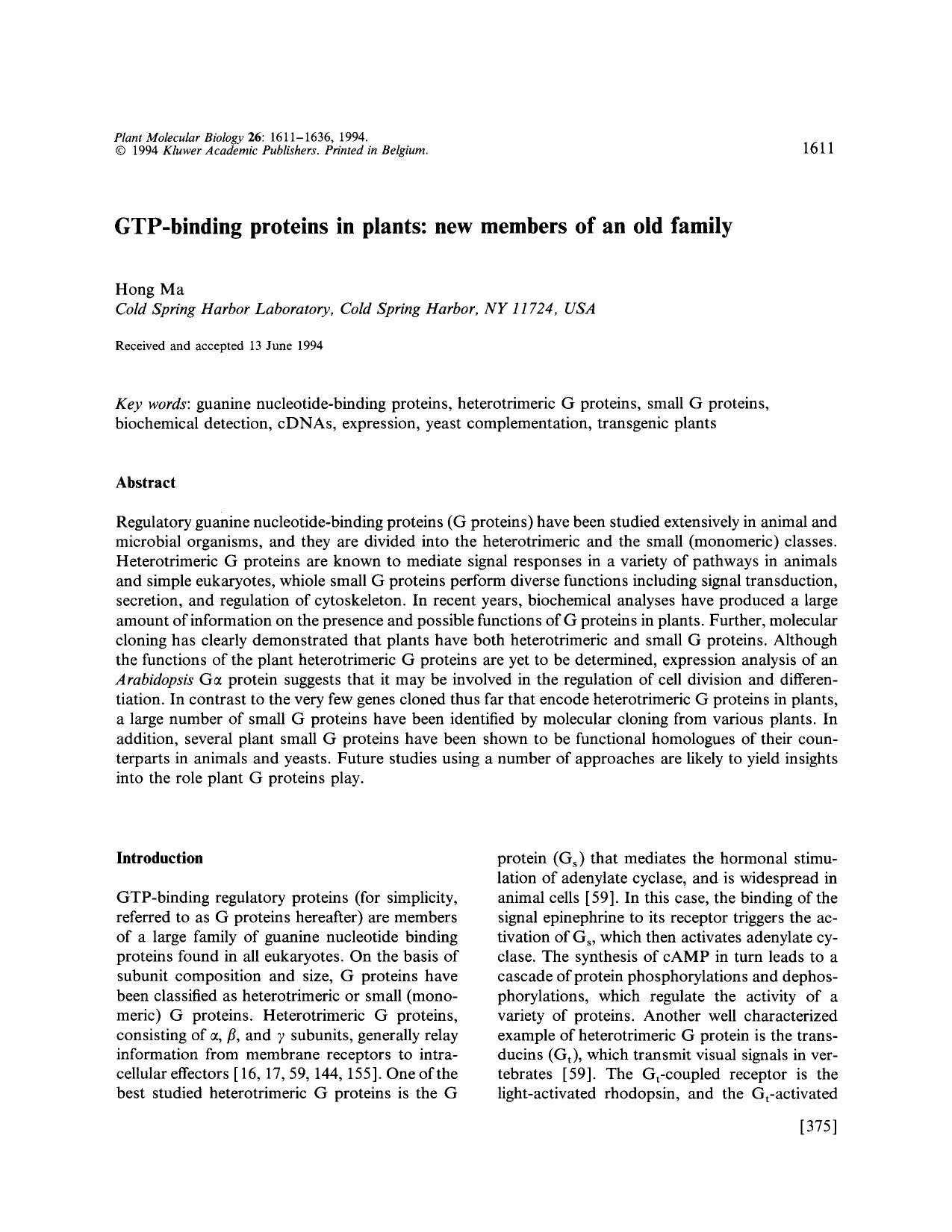 GTP-binding proteins in plants: new members of an old family by Unknown