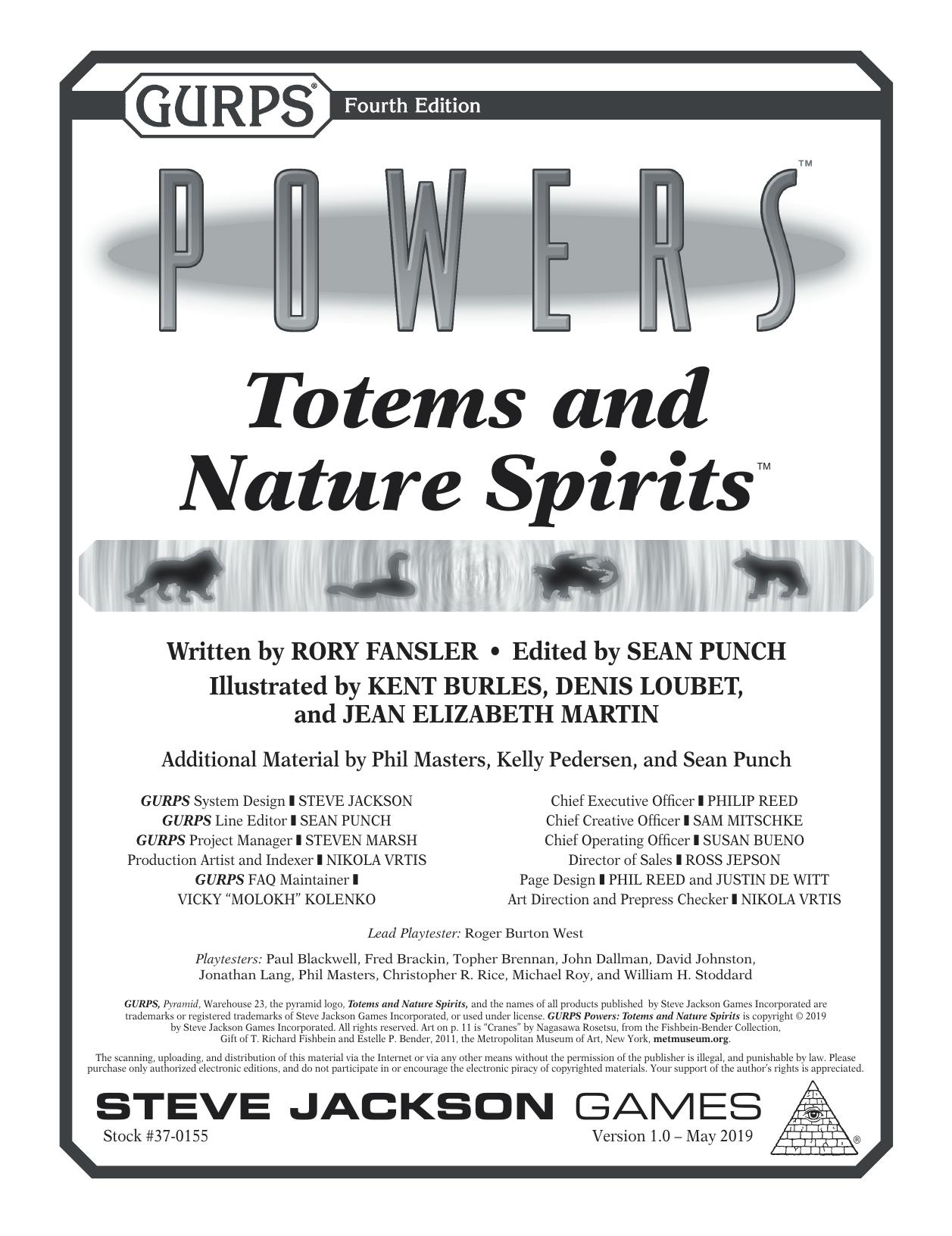 GURPS 4th edition. Powers: Totems and Nature Spirits by Rory Fansler