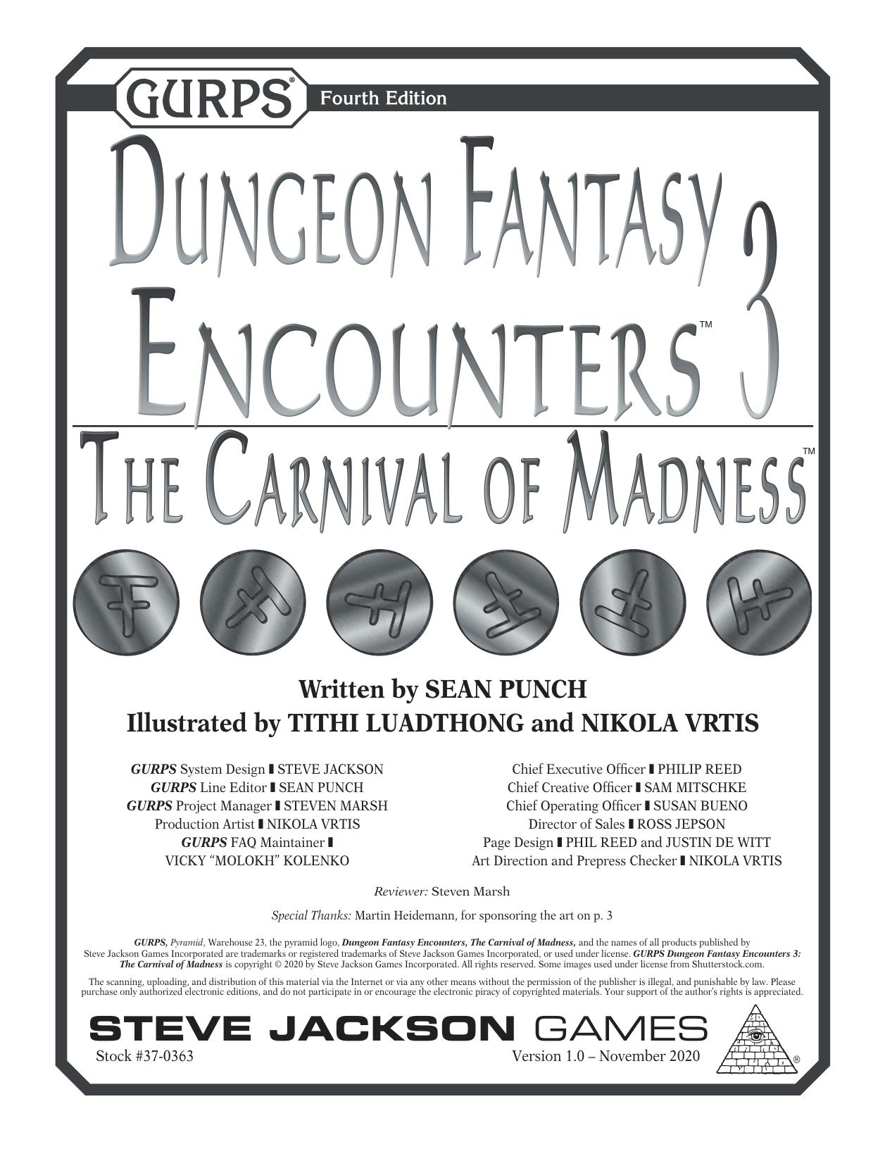 GURPS Dungeon Fantasy 3: The Carnival of Madness by Steve Jackson Games