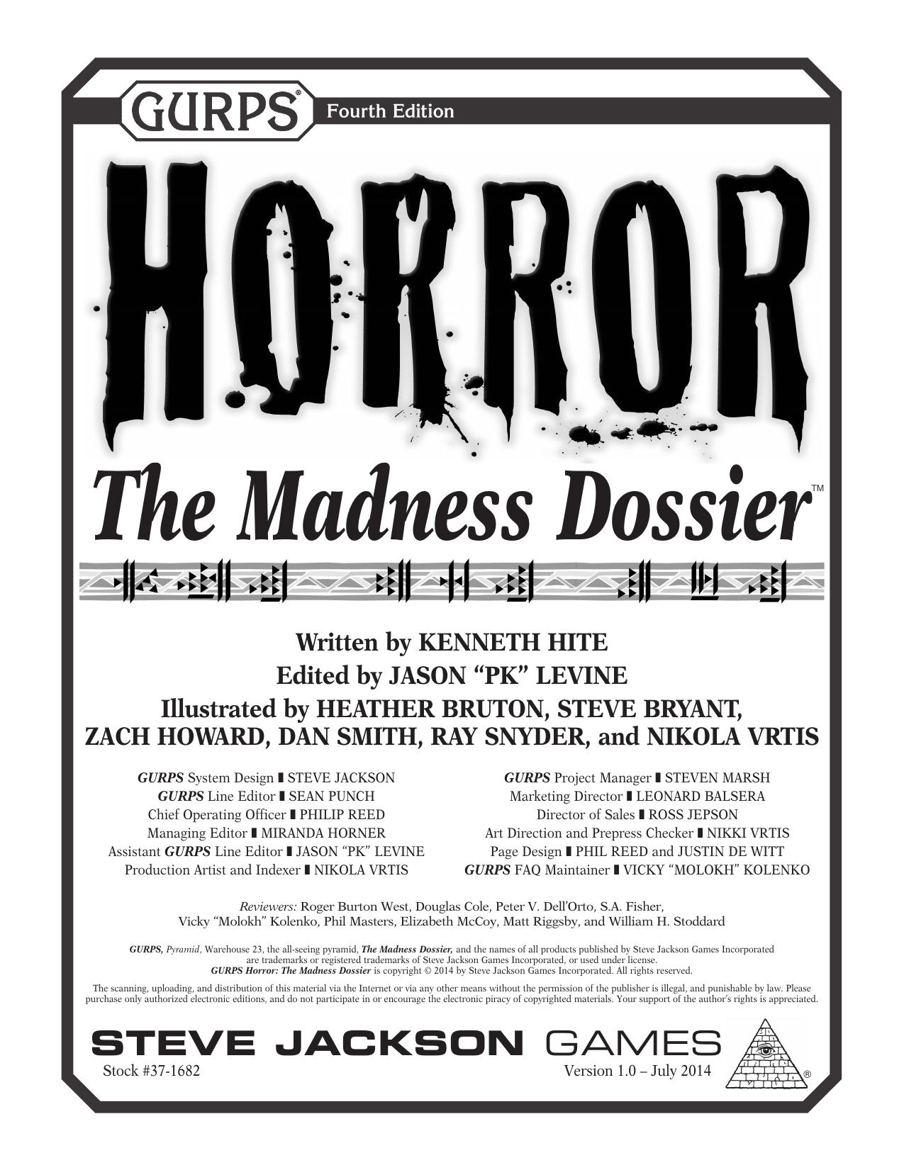GURPS Horror: Madness Dossier by Steve Jackson Games