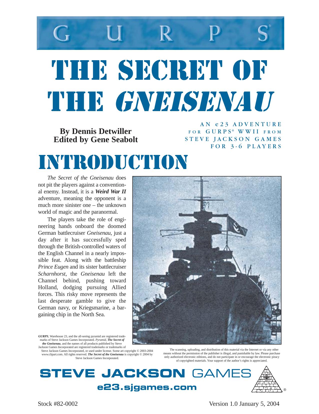 GURPS Weird War II: The Secret of the Gneisenau by Dennis Detwiller