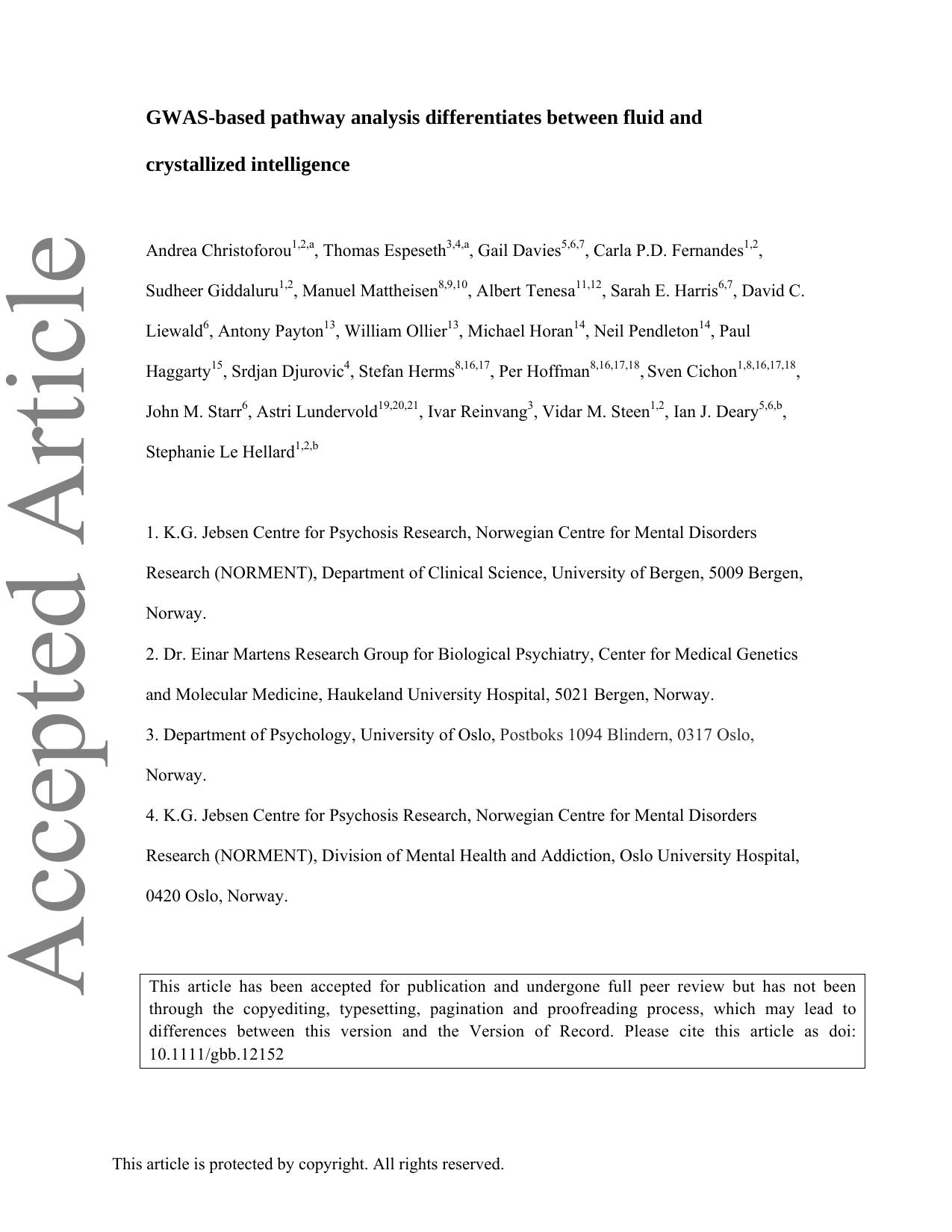 GWASbased pathway analysis differentiates between fluid and crystallized intelligence by laser