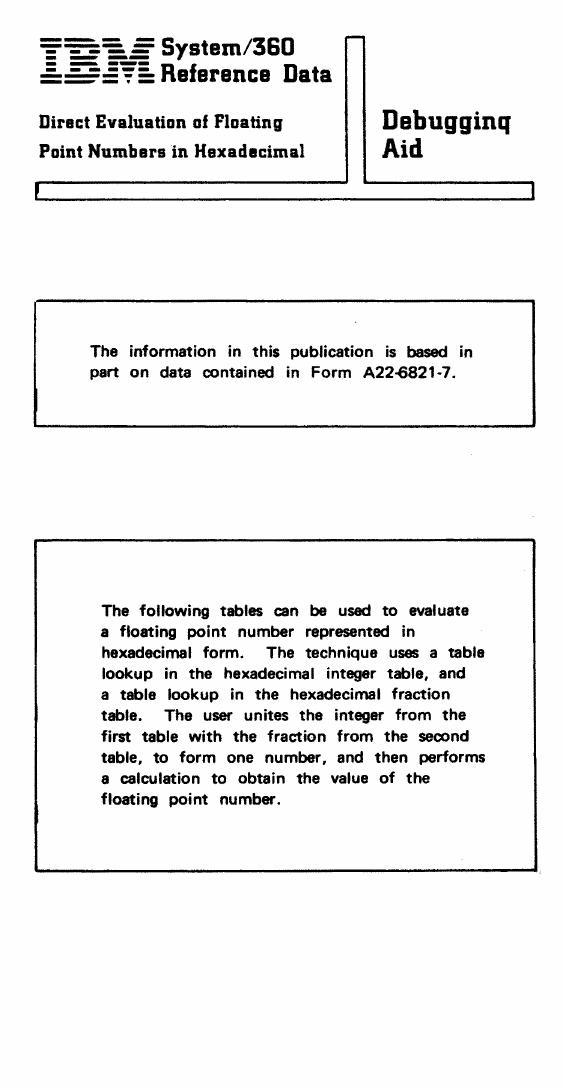 GX20-1787-0 Floating Point Hex Evaluation Aid by Unknown