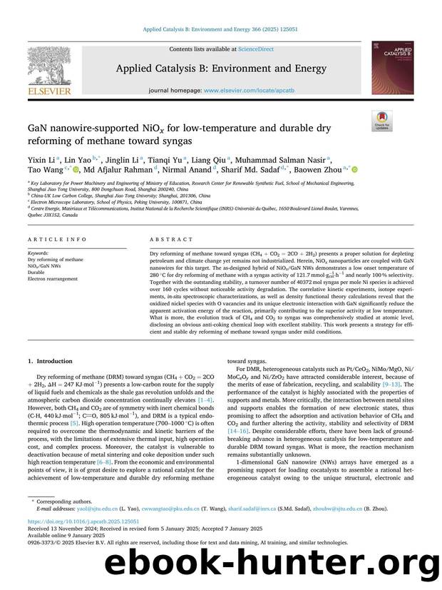 GaN nanowire-supported NiO x for low-temperature and durable dry reforming of methane toward syngas by unknow