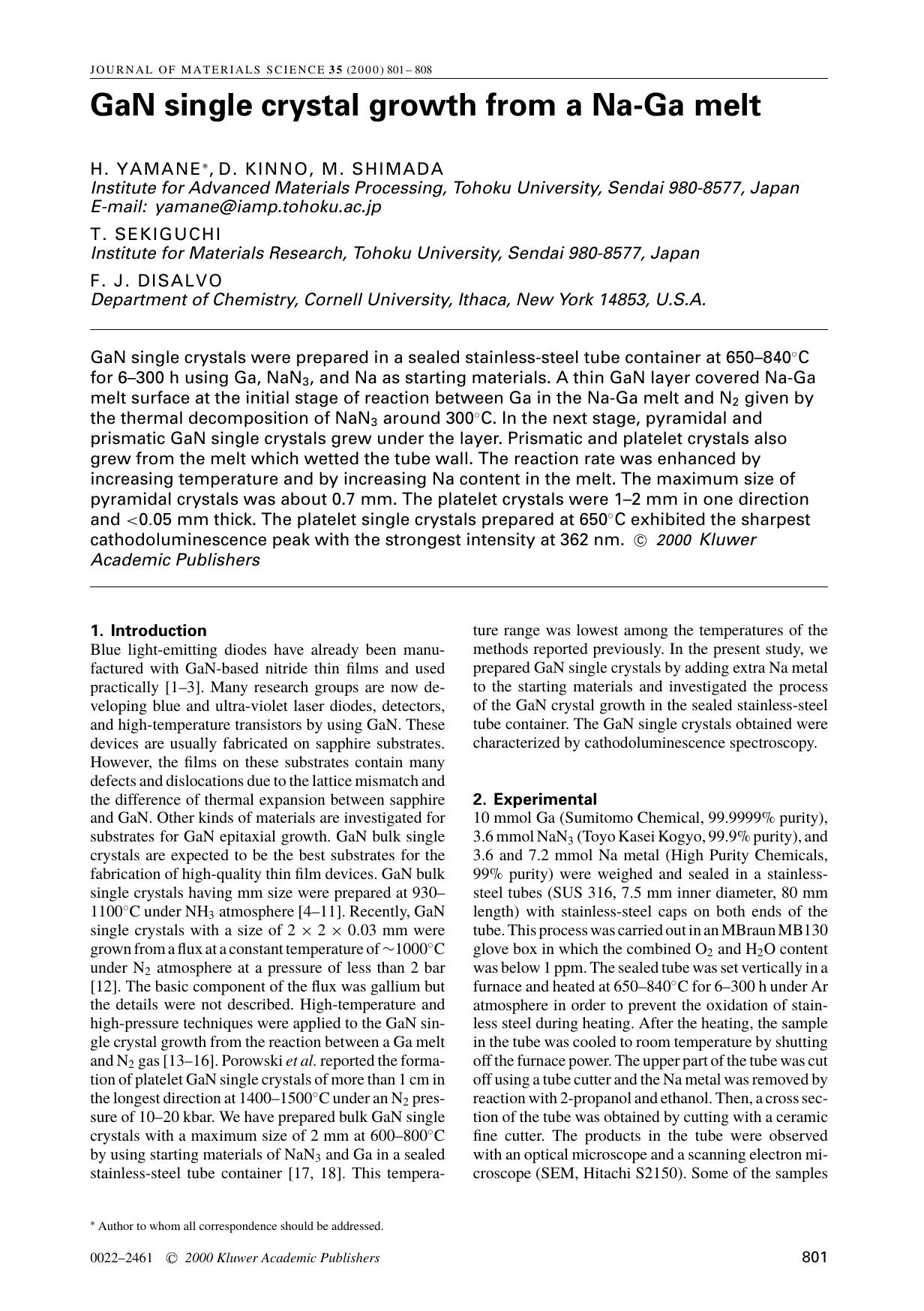 GaN single crystal growth from a Na-Ga melt by Unknown