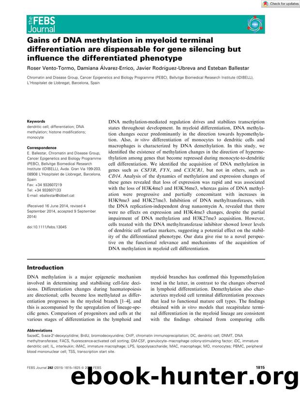 Gains of DNA methylation in myeloid terminal differentiation are dispensable for gene silencing but influence the differentiated phenotype by Unknown