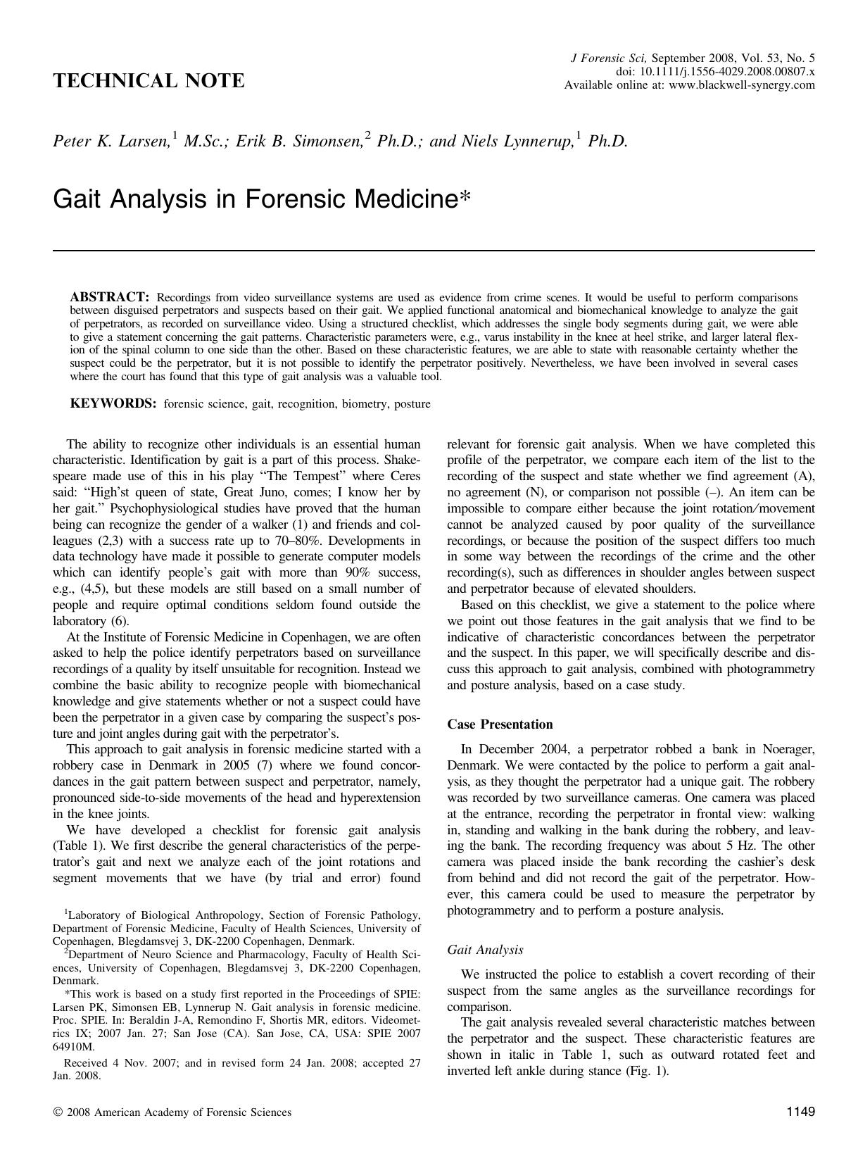 Gait Analysis in Forensic Medicine* by Unknown
