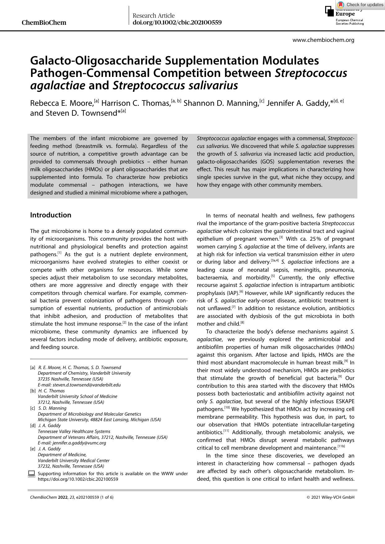 GalactoâOligosaccharide Supplementation Modulates PathogenâCommensal Competition between Streptococcus agalactiae and Streptococcus salivarius by Unknown