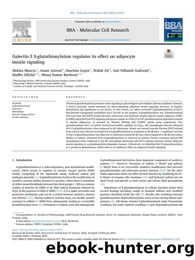 Galectin-3 S-glutathionylation regulates its effect on adipocyte insulin signaling by unknow