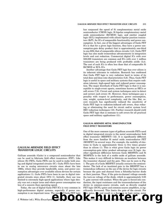 Gallium Arsenide Field Effect Transistor Logic Circuits". In: Wiley Encyclopedia of Electrical and Electronics Engineering by Unknown