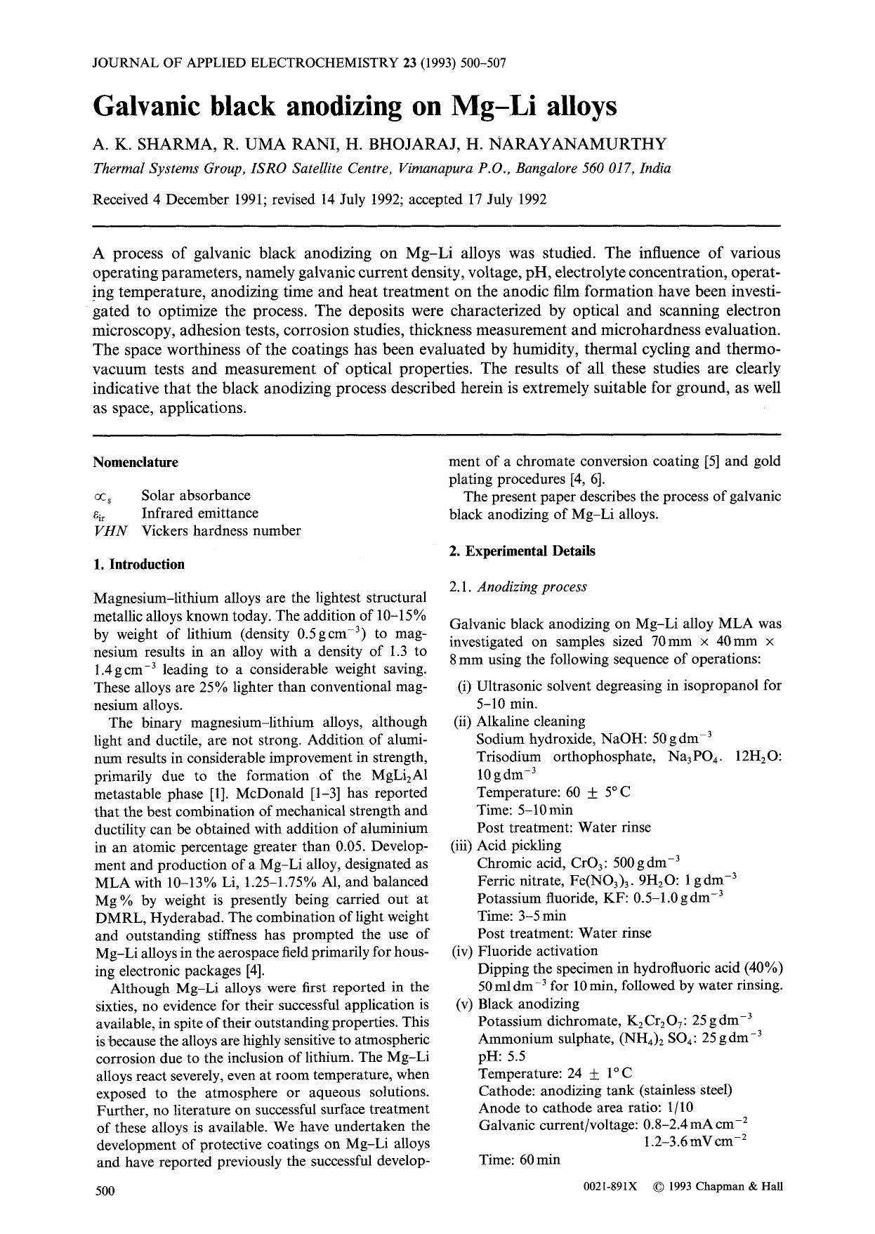 Galvanic black anodizing on Mg-Li alloys by Unknown