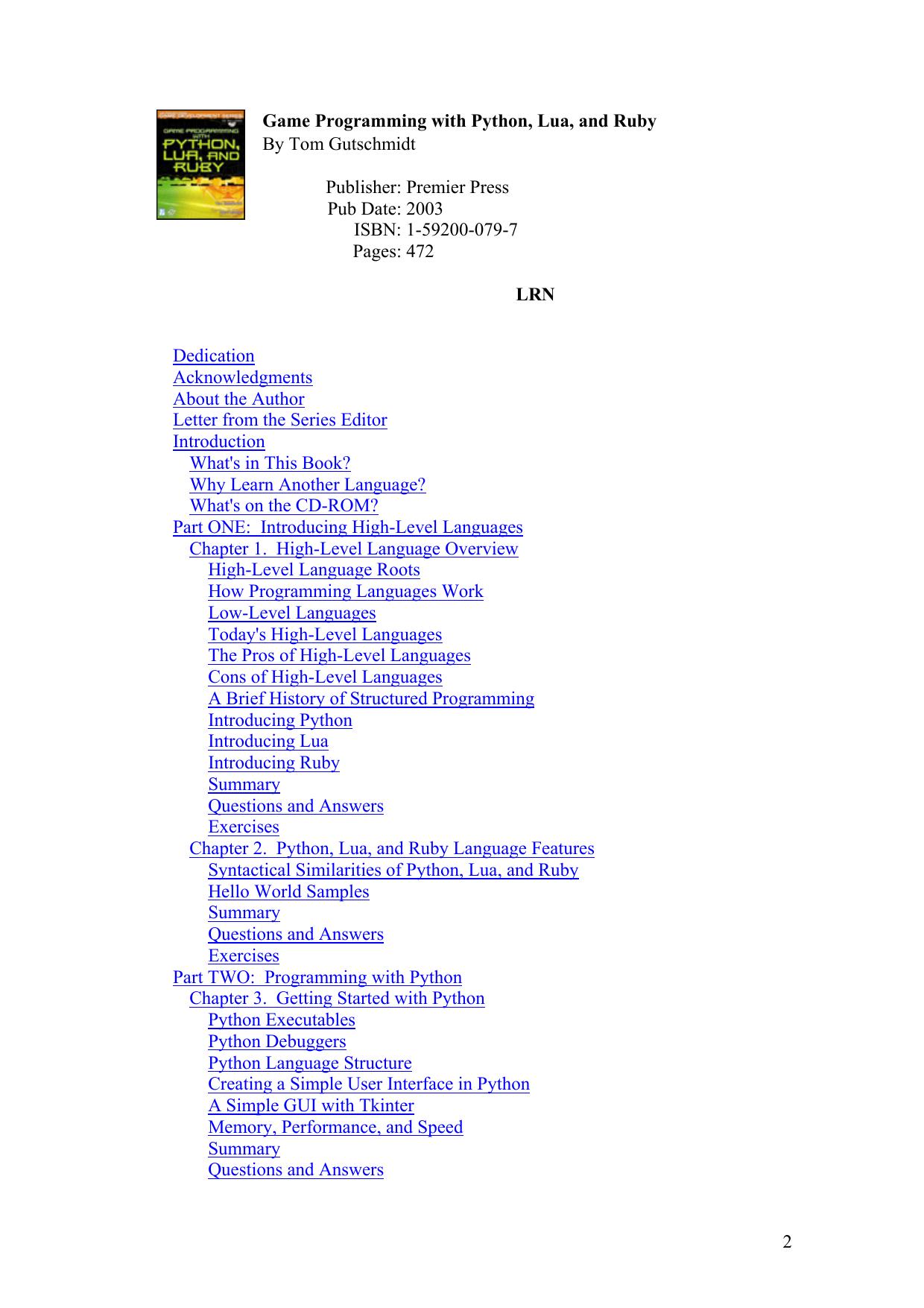 Game Programming with Python, Lua, and Ruby (2003) by Unknown