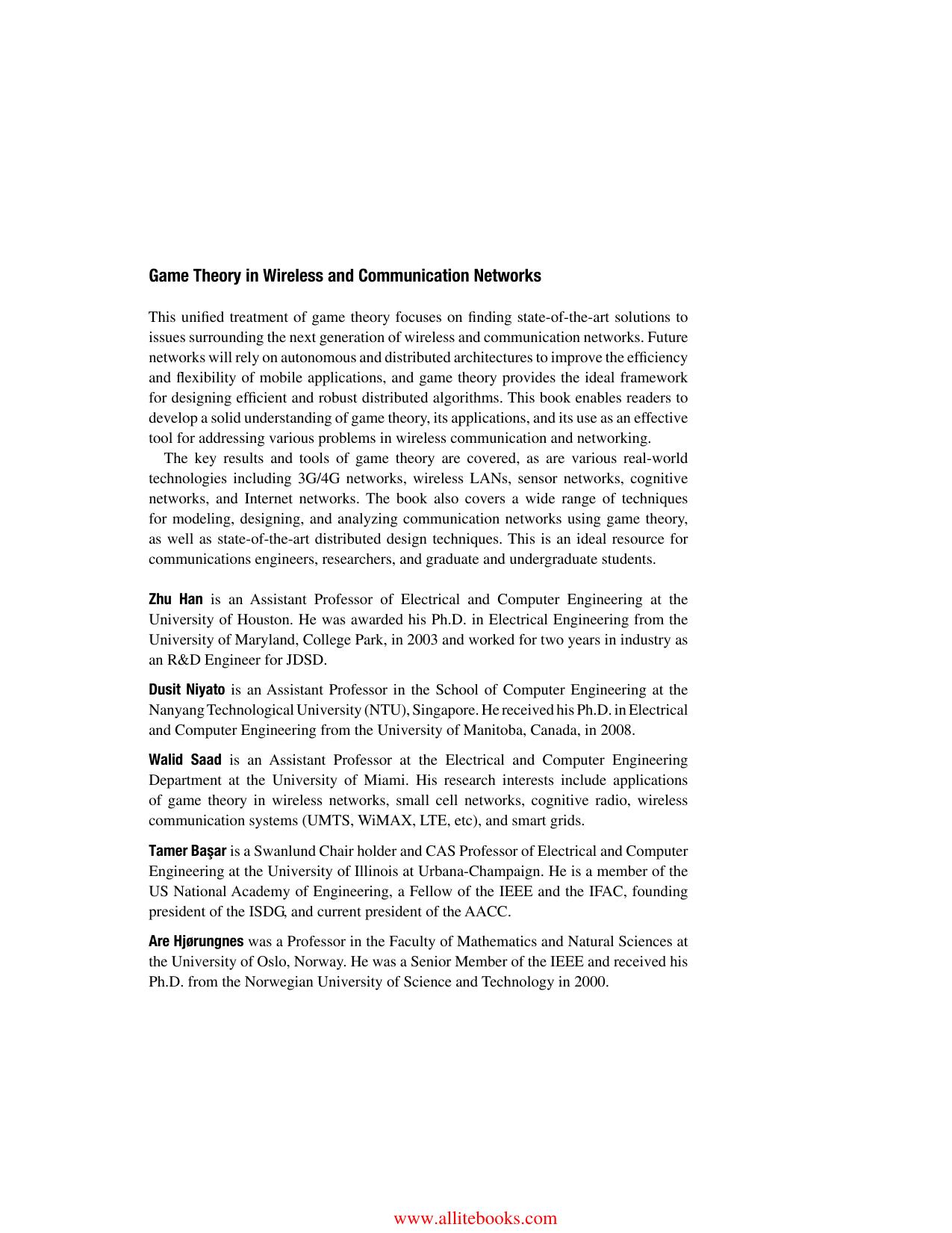 Game Theory in Wireless and Communication Networks by Unknown