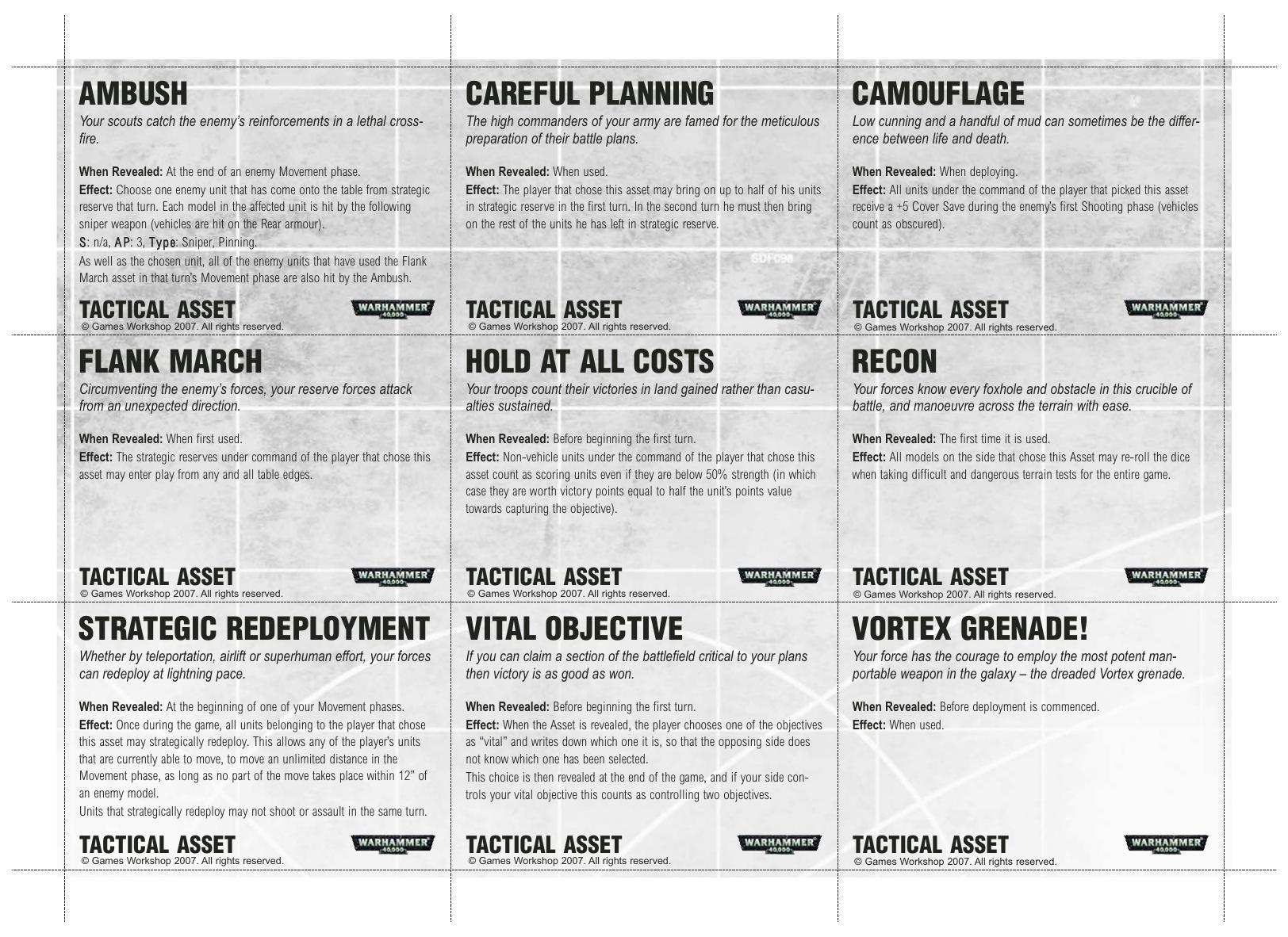 Games Workshop Warhammer 40,000 Apocalypse Asset Cards by Games Workshop