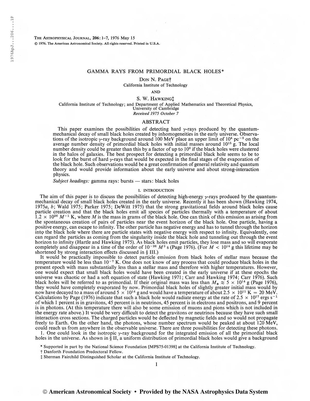 Gamma rays from primordial black holes (1976) by Unknown