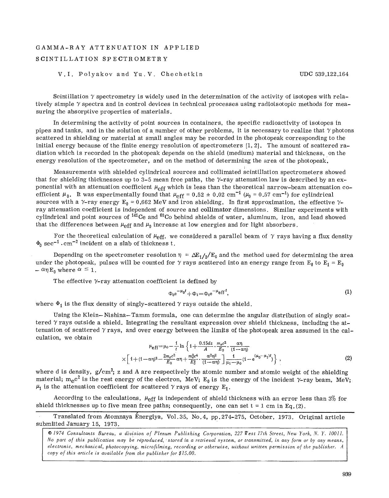 Gamma-ray attenuation in applied scintillation spectrometry by Unknown