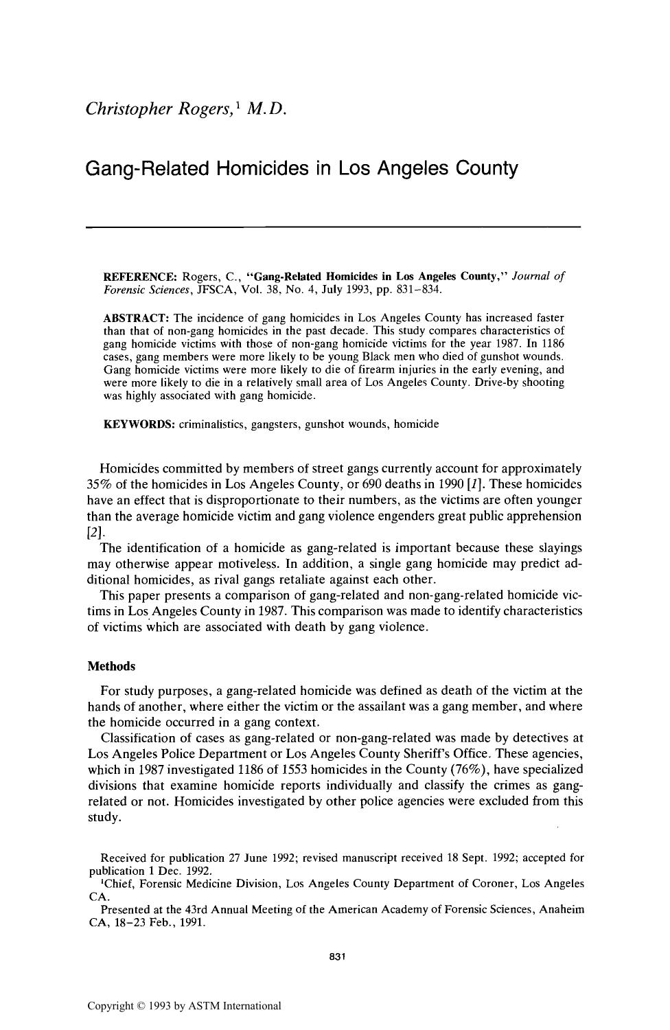 Gang-Related Homicides in Los Angeles County by Rogers C