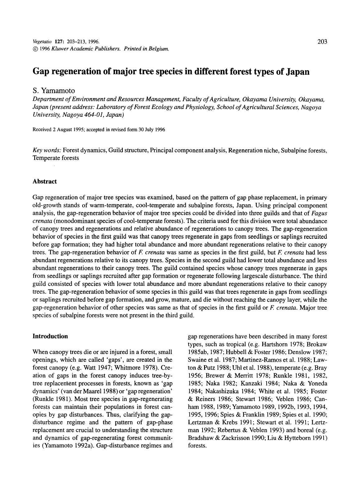 Gap regeneration of major tree species in different forest types of Japan by Unknown