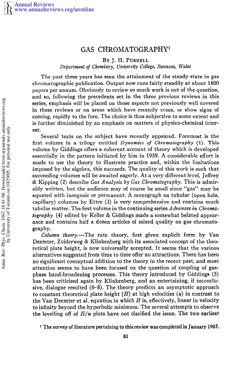 Gas Chromatography by J H Purnell
