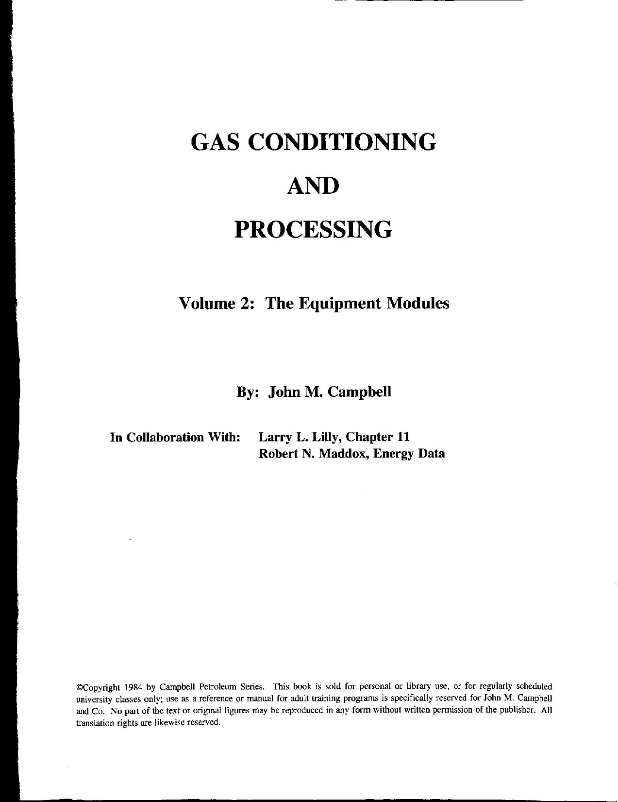 Gas Conditioning and Procg [V.2 The Equipment Modules] by J. Campbell
