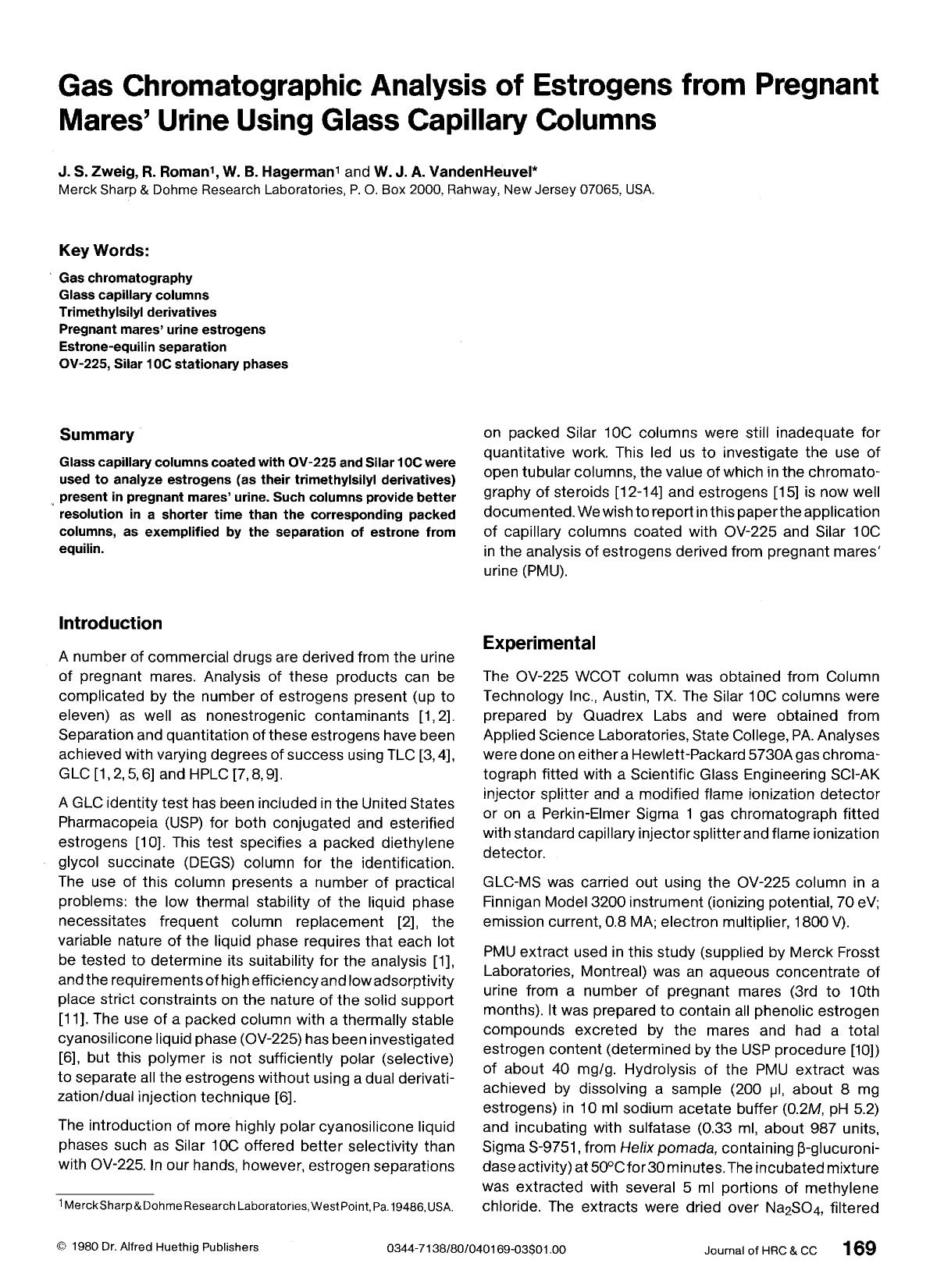 Gas chromatographic analysis of estrogens from pregnant mares' urine using glass capillary columns by Unknown