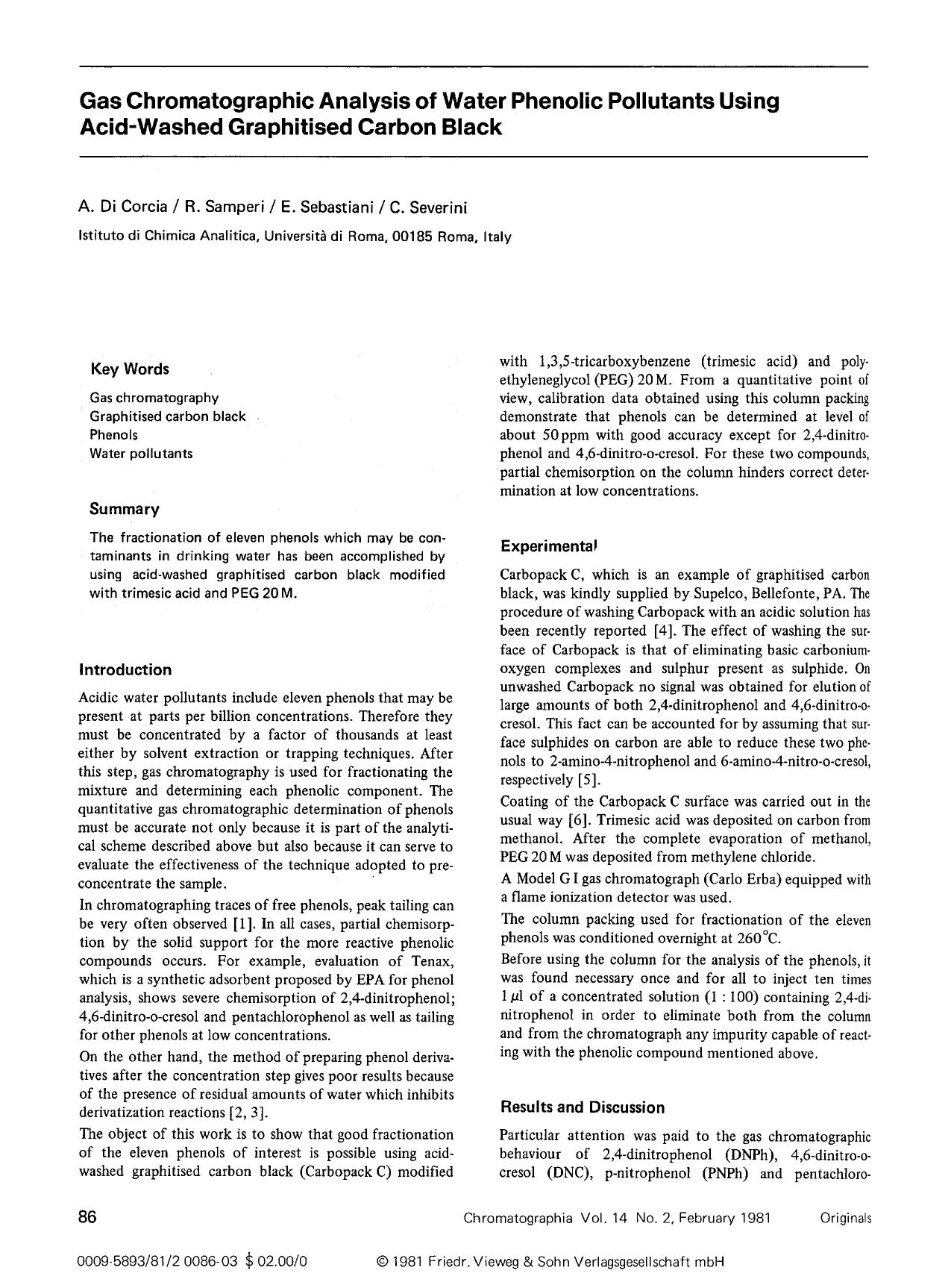 Gas chromatographic analysis of water phenolic pollutants using acid-washed graphitised carbon black by Unknown