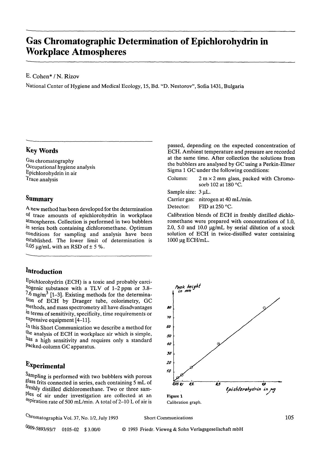 Gas chromatographic determination of epichlorohydrin in workplace atmospheres by Unknown