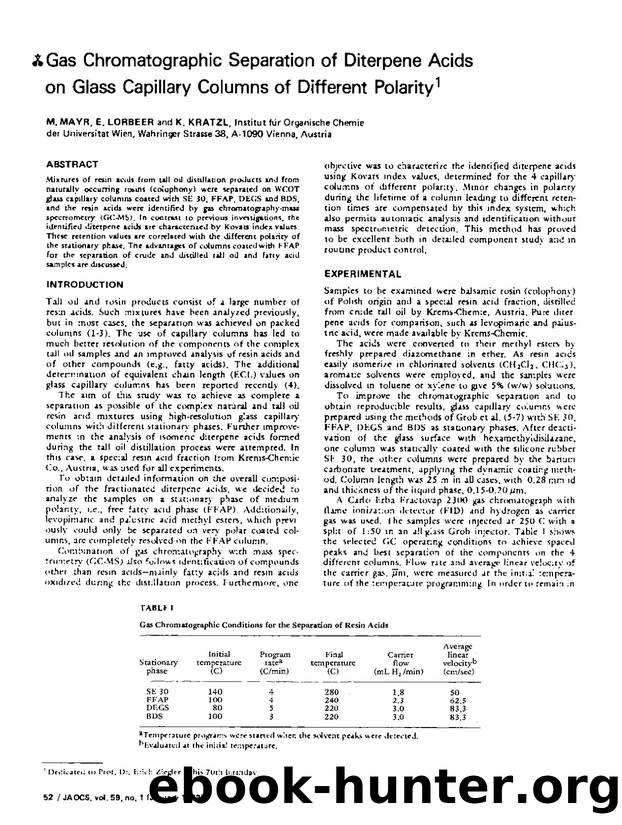 Gas chromatographic separation of diterpene acids on glass capillary columns of different polarity by Unknown