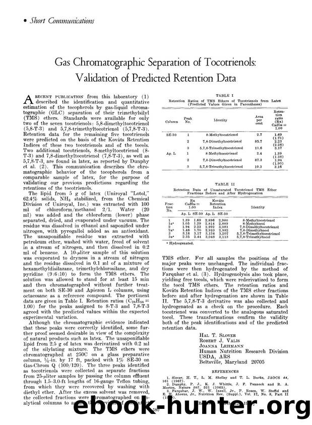 Gas chromatographic separation of tocotrienols: Validation of predicted retention data by Unknown