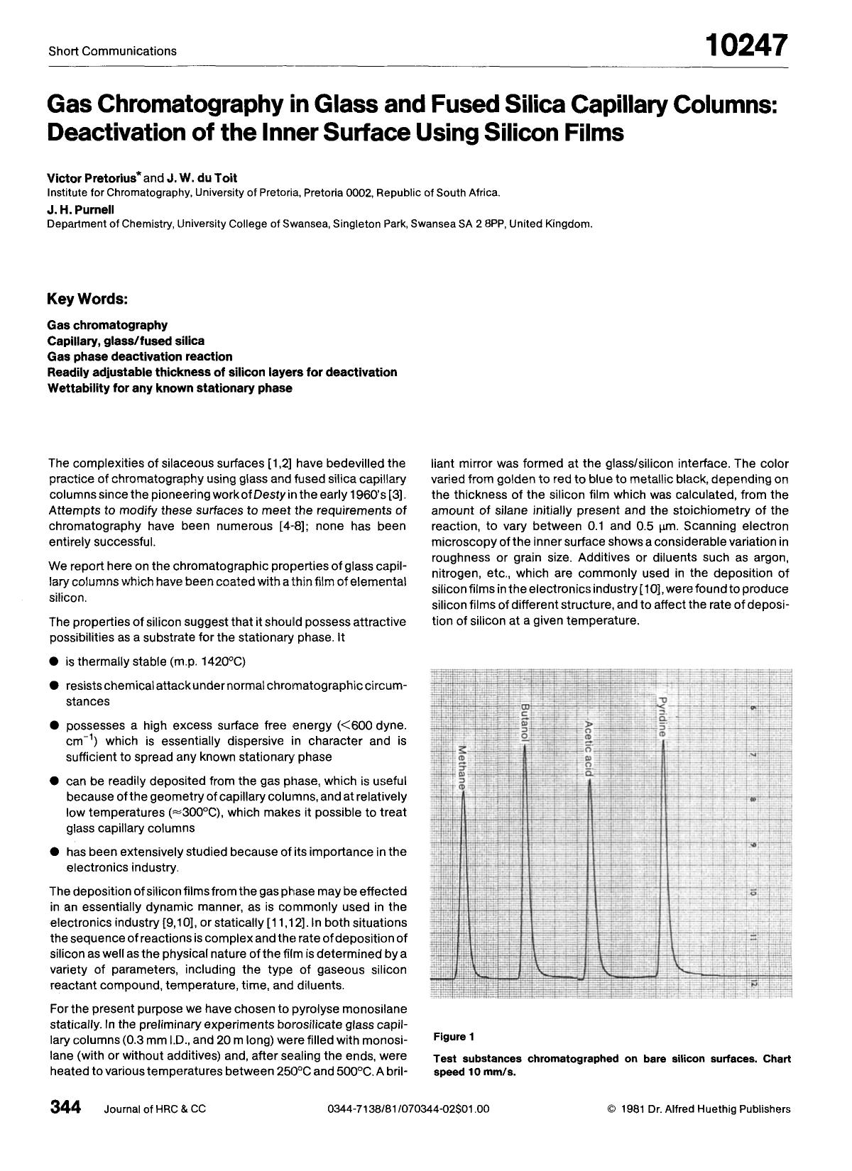 Gas chromatography in glass and fused silica capillary columns: Deactivation of the inner surface using silicon films by Unknown