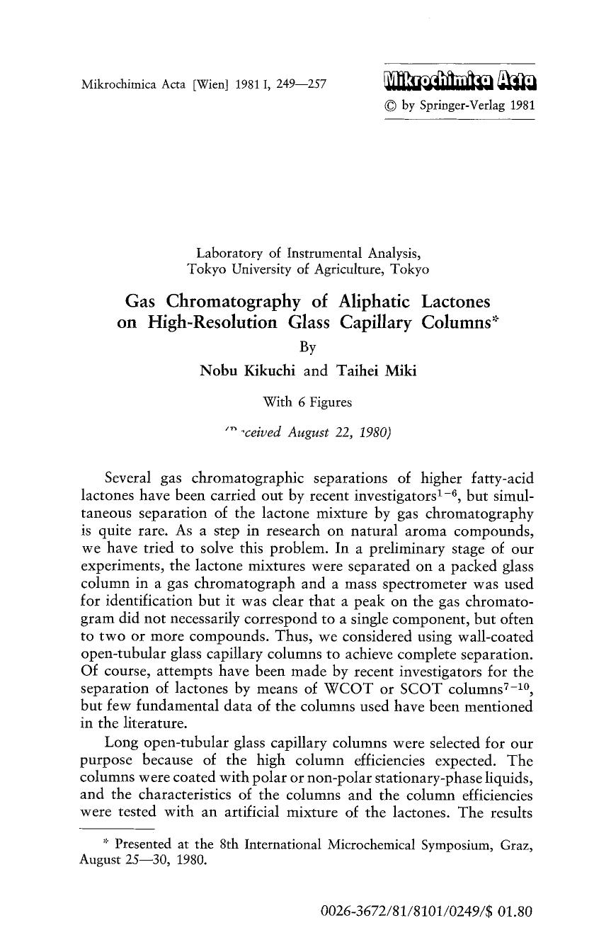 Gas chromatography of aliphatic lactones on high-resolution glass capillary columns by Unknown