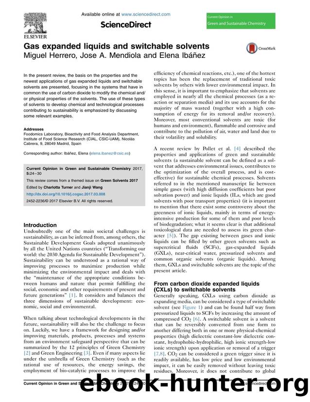 Gas expanded liquids and switchable solvents by Miguel Herrero & Jose A. Mendiola & Elena Ibáñez