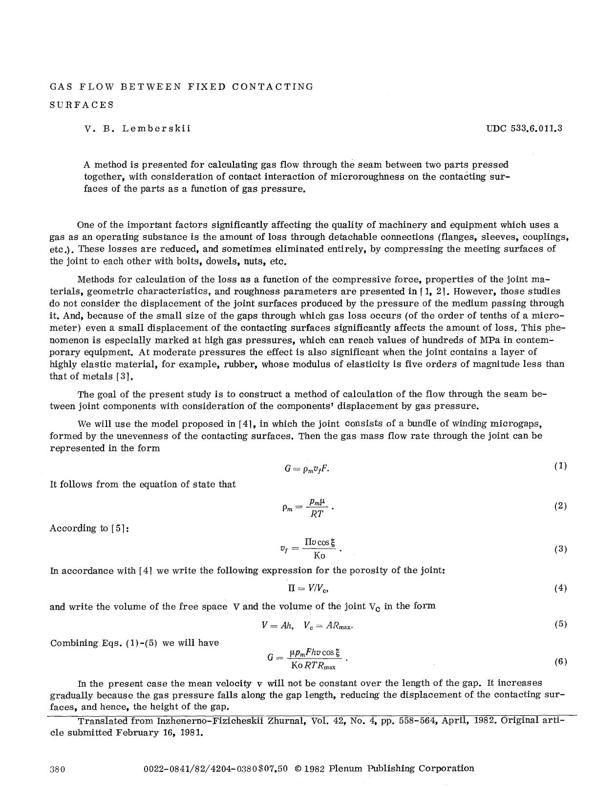 Gas flow between fixed contacting surfaces by Unknown