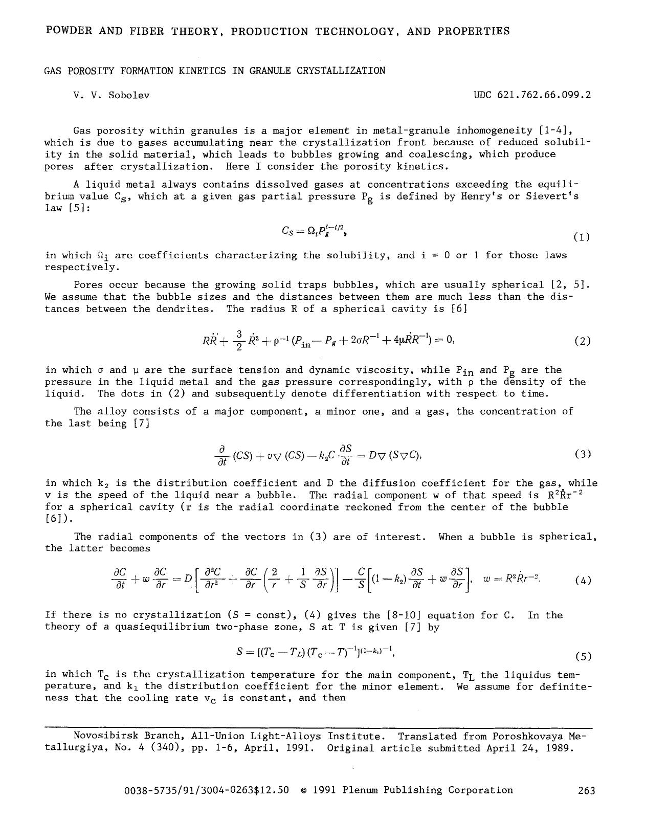 Gas porosity formation kinetics in granule crystallization by Unknown