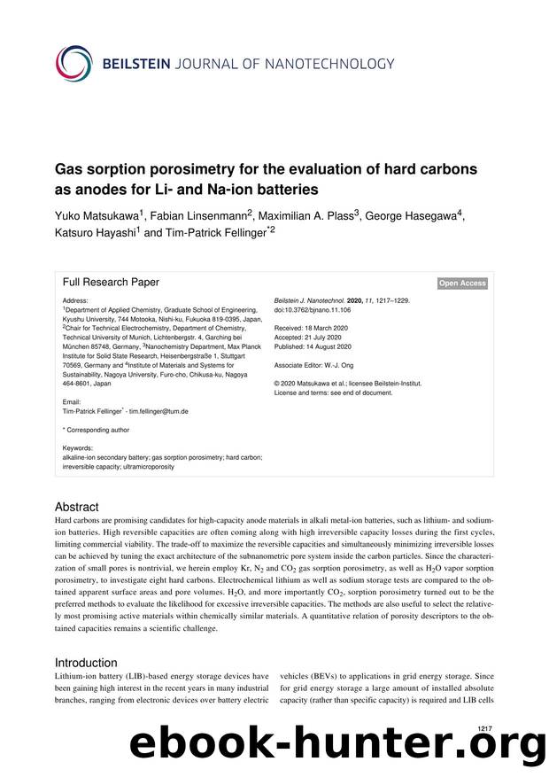 Gas sorption porosimetry for the evaluation of hard carbons as anodes for Li- and Na-ion batteries by unknow