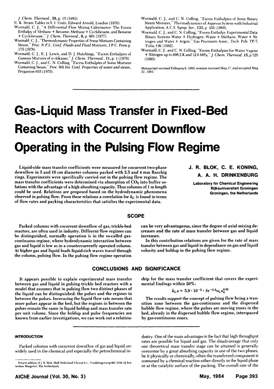 Gas-Liquid mass transfer in fixed-bed reactors with cocurrent downflow operating in the pulsing flow regime by Unknown