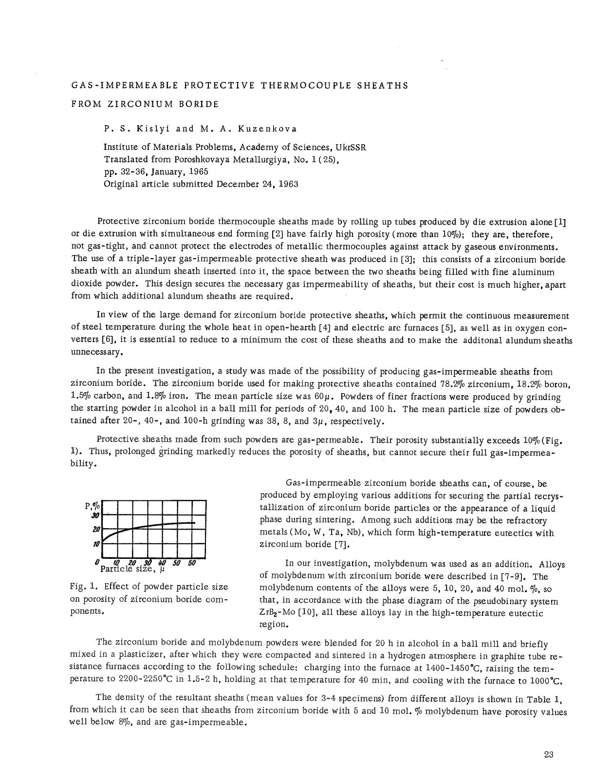 Gas-impermeable protective thermocouple sheaths from zirconium boride by Unknown
