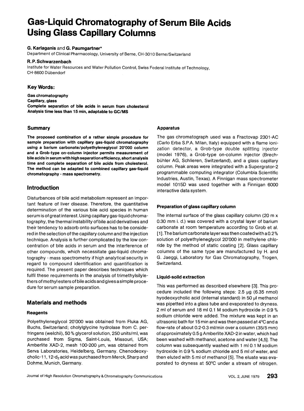 Gas-liquid chromatography of serum bile acids using glass capillary columns by Unknown
