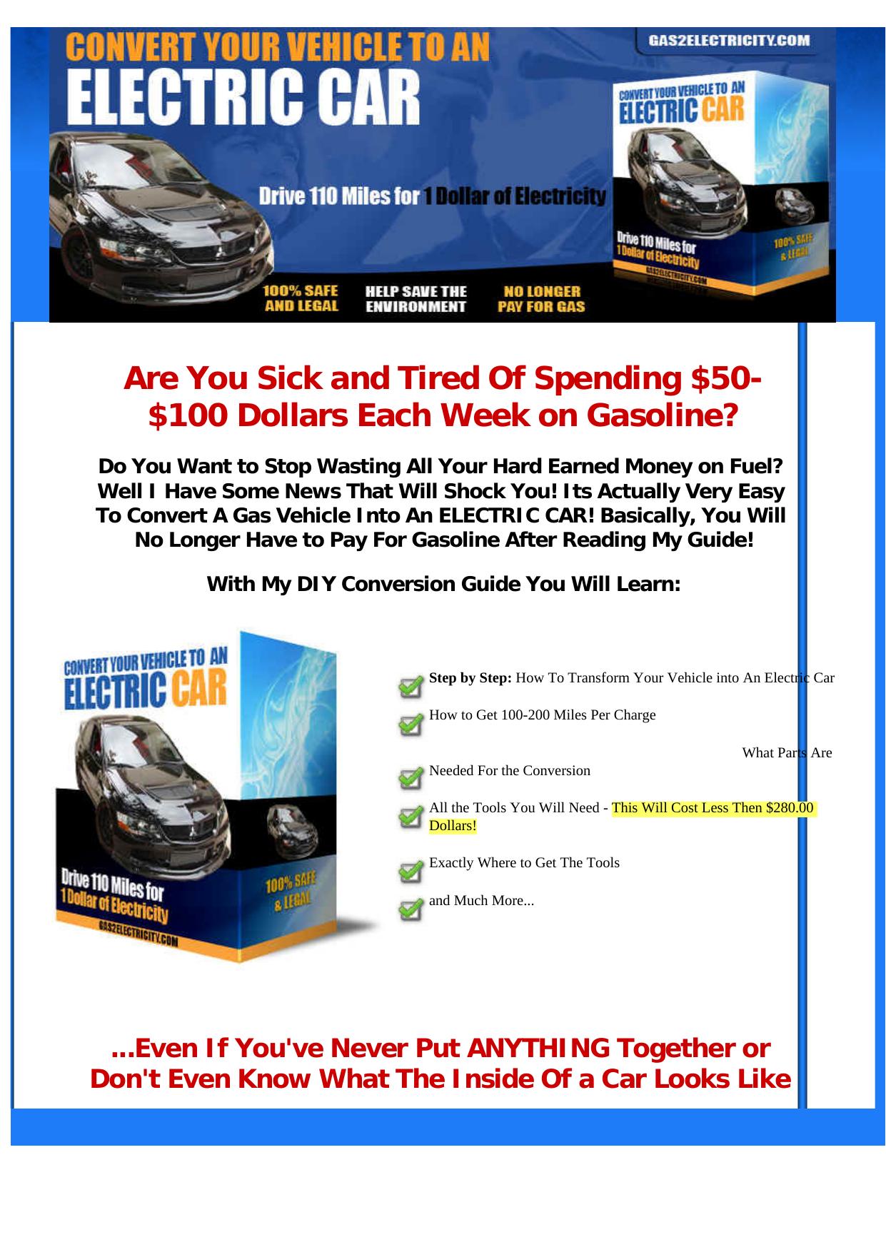 Gas2Electricity - Convert Your Car To Electric Power - 31.65 Per Sale. by Best of Kuszter's Collection