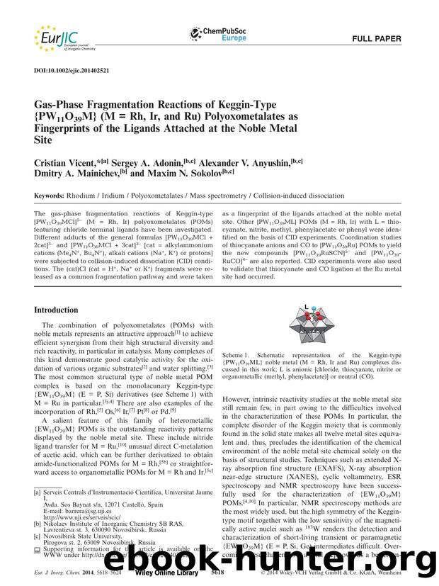 GasPhase Fragmentation Reactions of KegginType {PW11O39M} (M = Rh, Ir, and Ru) Polyoxometalates as Fingerprints of the Ligands Attached at the Noble Metal Site by Unknown