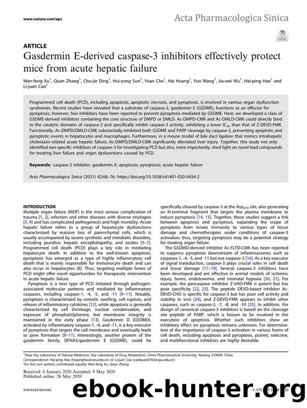 Gasdermin E-derived caspase-3 inhibitors effectively protect mice from acute hepatic failure by unknow