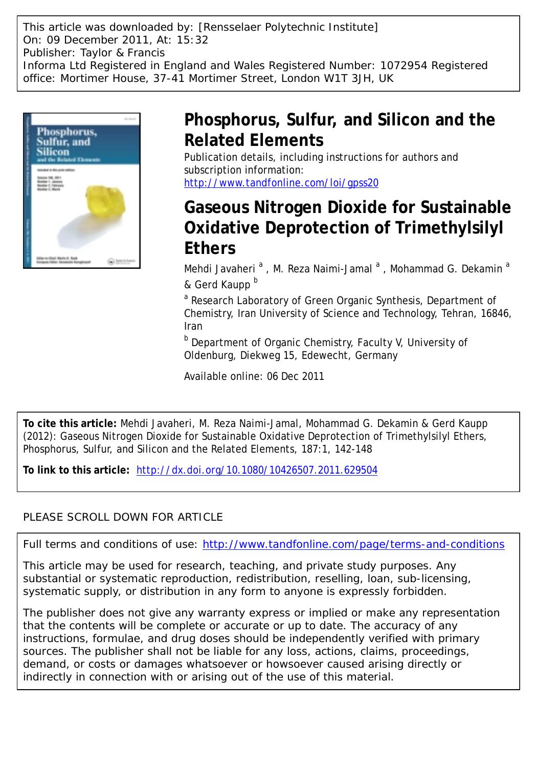 Gaseous Nitrogen Dioxide for Sustainable Oxidative Deprotection of Trimethylsilyl Ethers by unknow