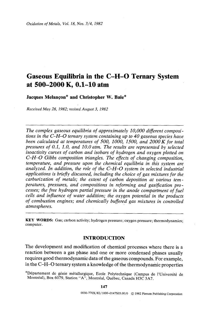 Gaseous equilibria in the C-H-O ternary system at 500–2000 K, 0.1–10 atm by Unknown