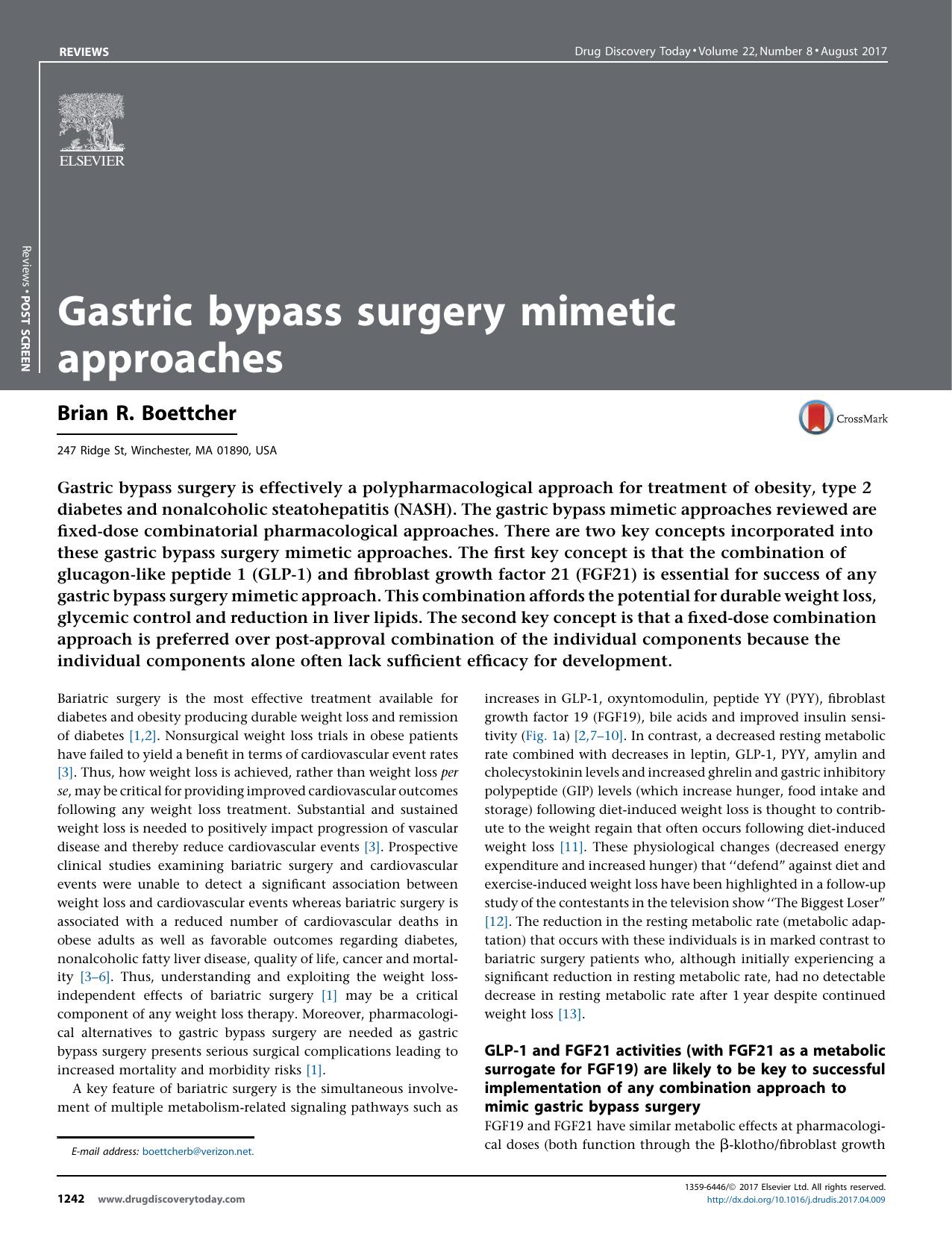 Gastric bypass surgery mimetic approaches by Brian R. Boettcher