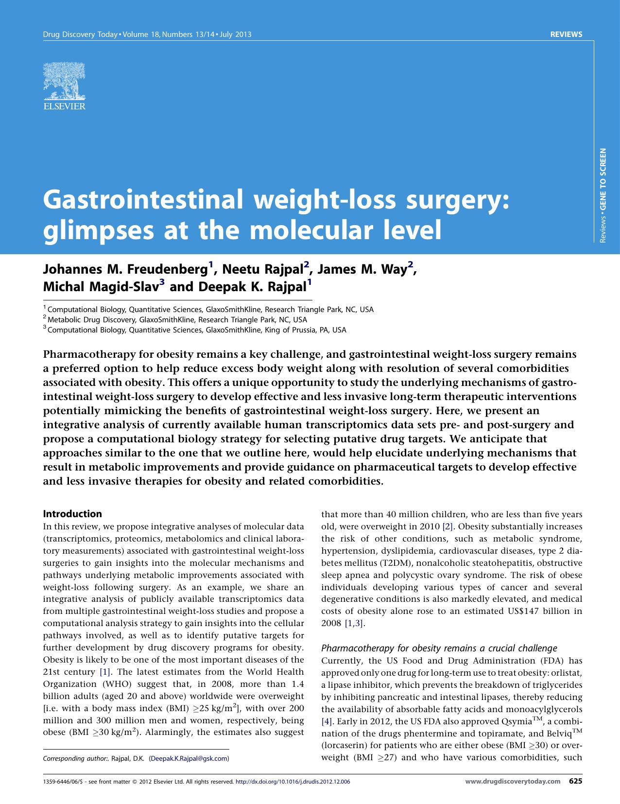 Gastrointestinal weight-loss surgery: glimpses at the molecular level by Johannes M. Freudenberg