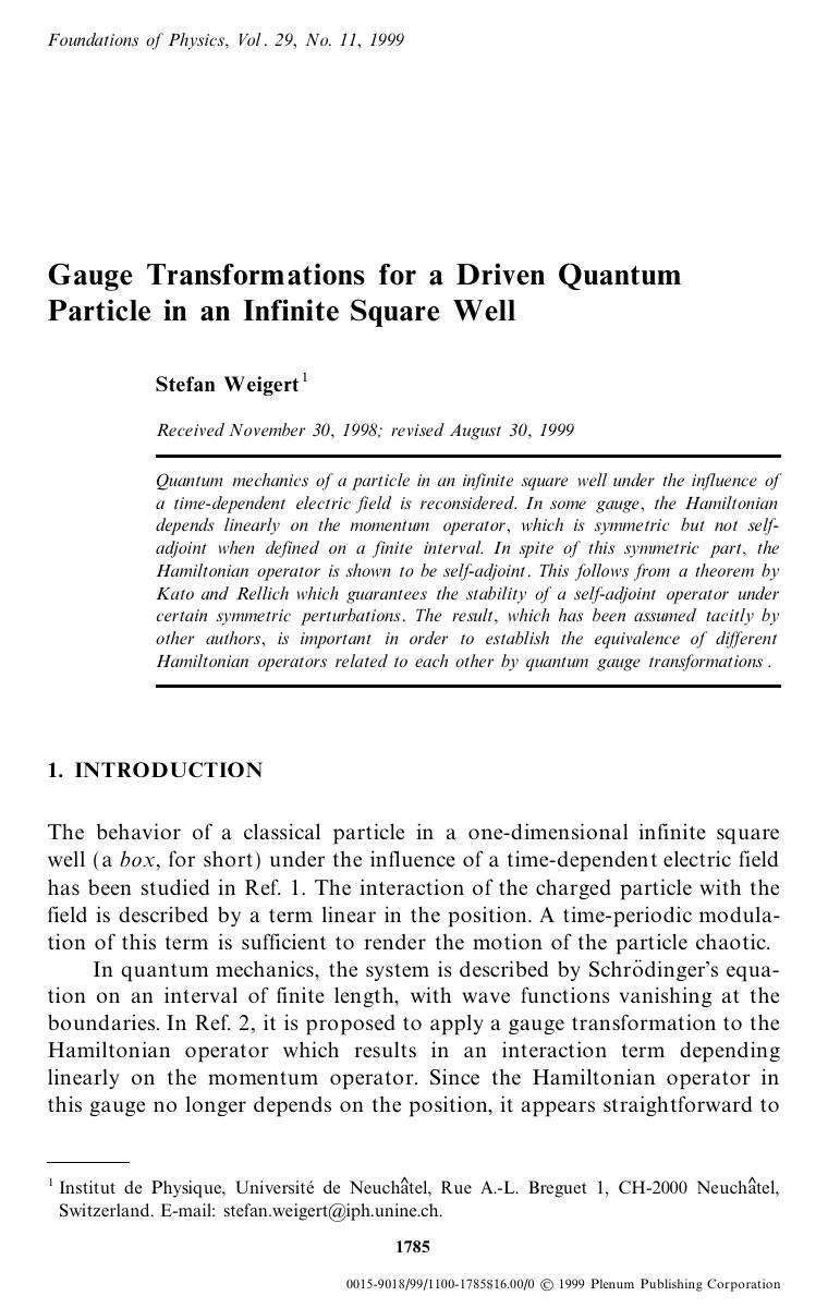 Gauge Transformations for a Driven Quantum Particle in an Infinite Square Well by Unknown