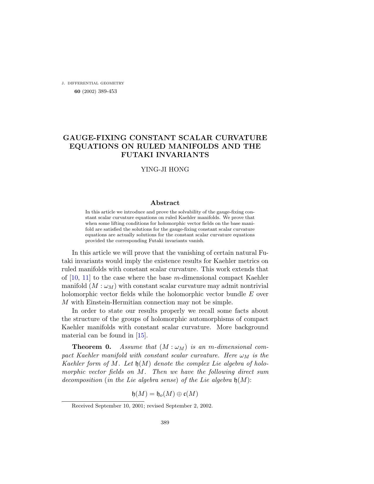 Gauge-fixing constant scalar curvature equations on ruled manifolds and the Futaki invariants by Ying-Ji Hong
