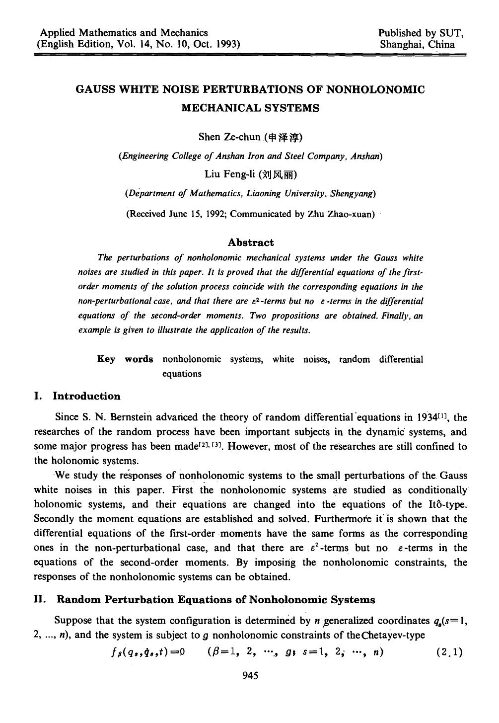 Gauss white noise perturbations of nonholonomic mechanical systems by Unknown