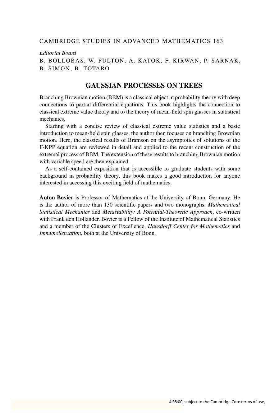 Gaussian Processes on Trees: From Spin Glasses to Branching Brownian Motion by Unknow